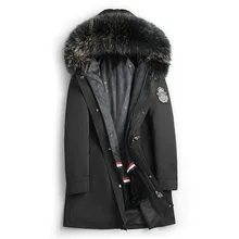 Мужское пальто из натурального меха кролика, подкладка из меха енота, воротник с капюшоном из натурального меха, парка размера плюс, зимняя мужская куртка, Casaco G-18P0818, YY819