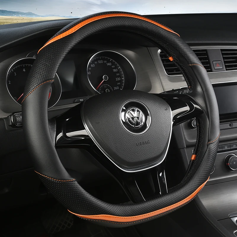 Фото D-образная форма Чехол рулевого колеса автомобиля для VW Jetta 6 2017-2019, Гольф 7, Scirocco, Беттл 2012-2019, Tiguan 2019, 2020, Volkswagen №5