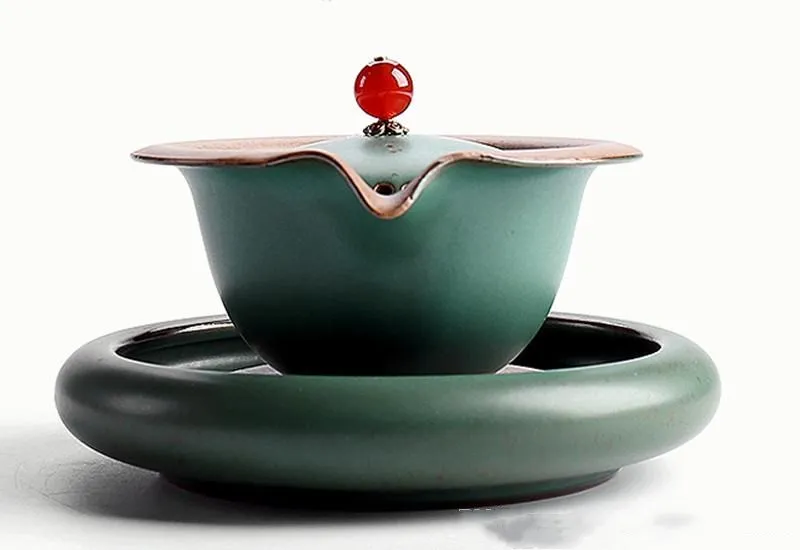 Фарфоровая чайная чаша с крышкой Gaiwan, комплект керамического блюдца/Офисная чайная церемония, Drinkare Decoration, Золотая супница