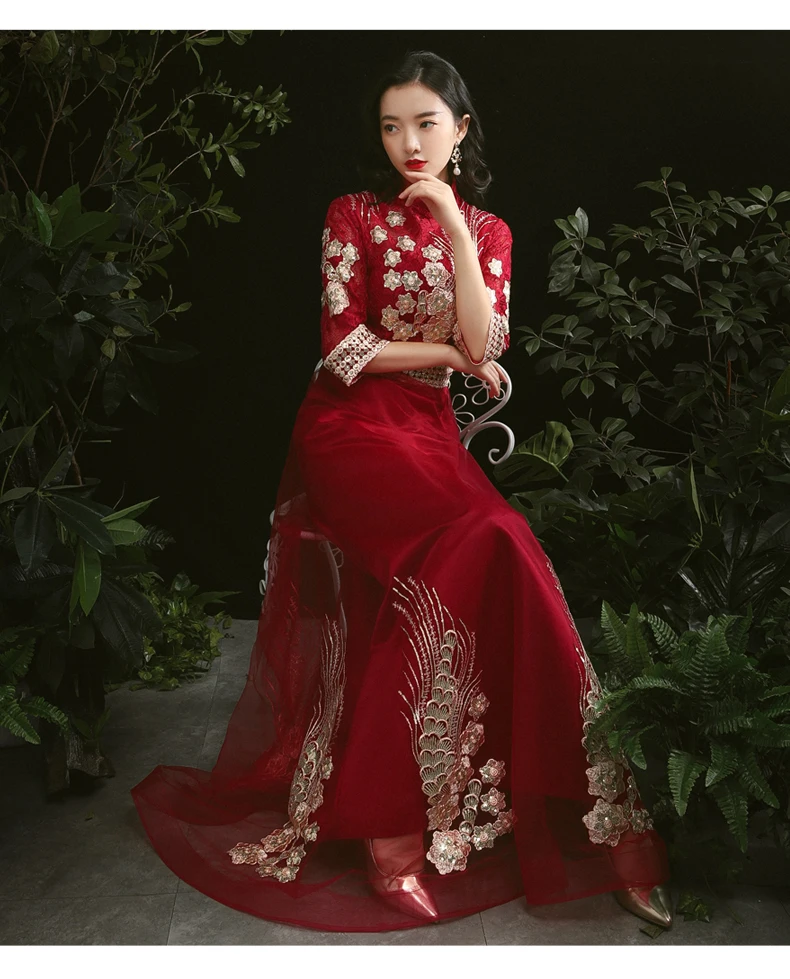 Robe de soiree элегантные бордовые вечерние платья трапециевидной формы платья для выпускного вечера с высоким воротом длиной в Пол три четверти для торжественного случая
