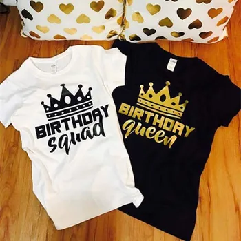 

Birthday Squad Birthday Queen Lover Tees Harajuku Short Sleeve Tops Female Funny Shirts Couple T-shirts Women