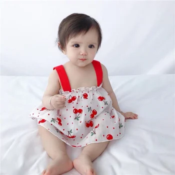 

VITO BABY 2020 Summer Newborn Girls Sleeveless Rompers small Cherry print Dress Clothing Infant Toddler Outfit Jumpsuit