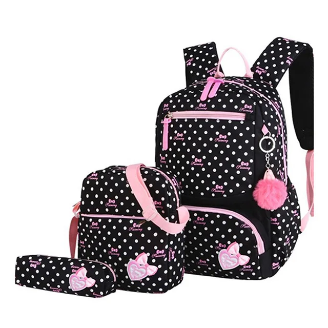 Новые 3 предмета с принтом школьные рюкзаки для девочек школьная сумка для подростков Модные школьные рюкзаки для детей Детская сумка черный рюкзак - Цвет: black