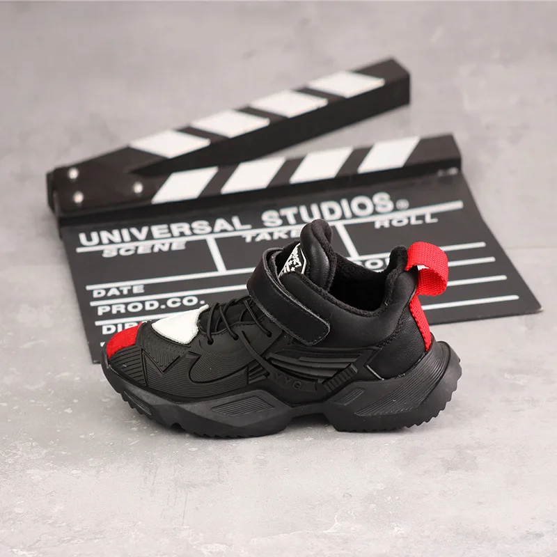 Осенние детские короткие меховые кроссовки, черная кожаная обувь для маленьких мальчиков, Студенческая теплая Уличная обувь, детская повседневная обувь