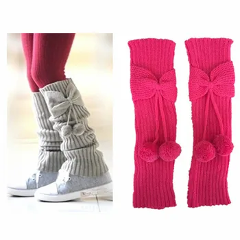 

Fashion Neon Girls Leg Warmers Knit Bowknot Boot Socks Ball Boot Cuffs For Children Cute Boot Toppers Leg Warmers Been warmers