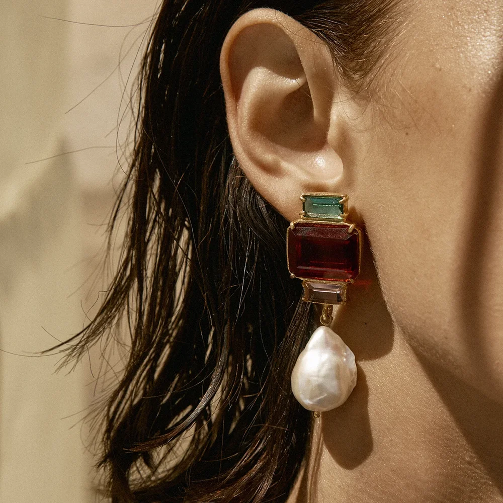 Stud Earrings Pearl Zircon Studded Ladies Lost Lady Bambina