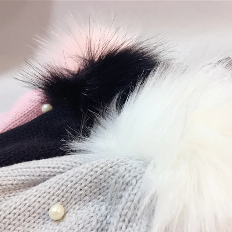 Pearl Beanies Baby Hat Pompom Winter Children Crochet Hat Toddler Boy Girl Warm Earflap Cap Solid Color Cotton Soft Beanie Cover Ears (5)