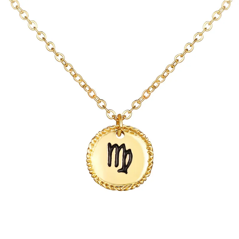 17KM 12 Constellation Star Zodiac Necklace For Women Elegant Coin Pendants Necklaces Gold Metal Choker Fashion Jewelry Gifts - Окраска металла: Virgo