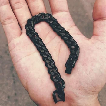 

Men High Quality Metal Chain Cuban Link Accessories Retro Black Rock Charm Simple Bracelets