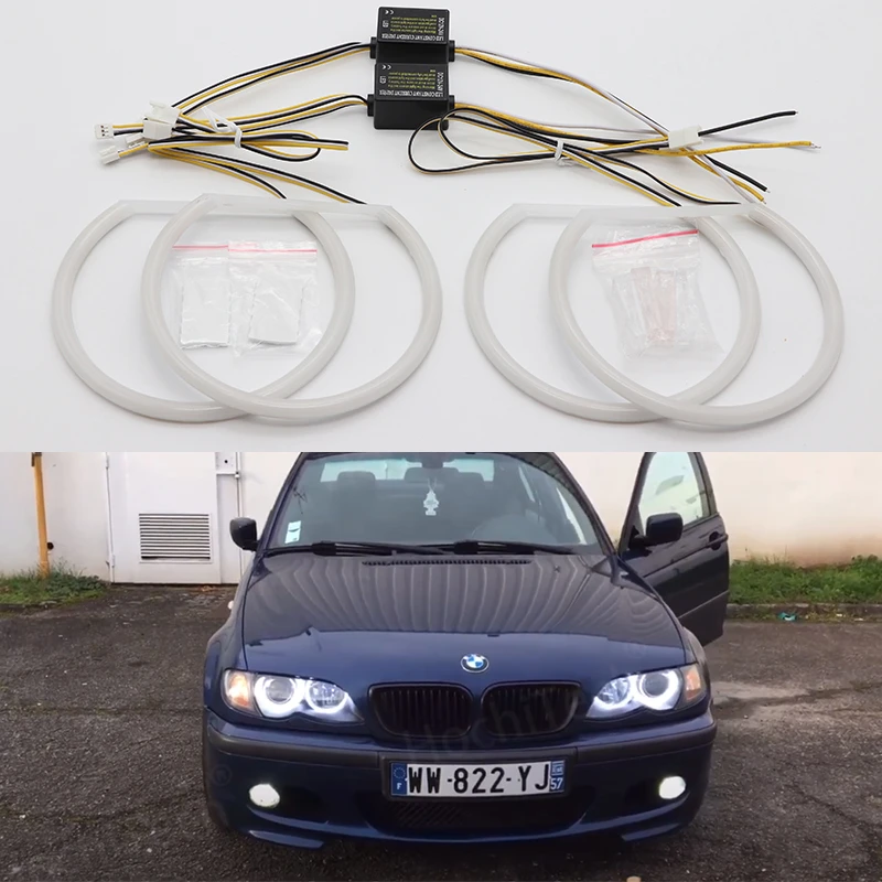 

WHITE LED Headlight Halo Angel Demon Eyes Kit angel eyes light for BMW 3 series E46 sedan touring wagon coupe compact 1998-2005