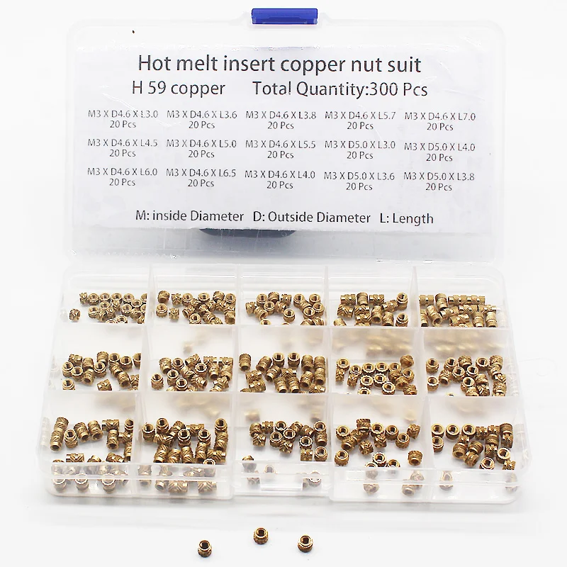 Female Thread Knurled Threaded Embedment Hot Melt Insert Brass Nuts Assortment Kit for 3D Printing Injection Molding For Brass Insert Nuts