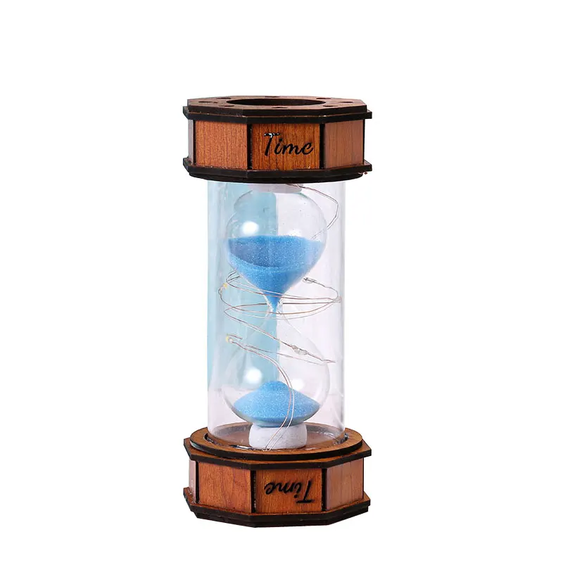 Таймер Восьмиугольные деревянные светящиеся песочные часы маленький ночник креативный студенческий подарок украшение таймер - Цвет: blue