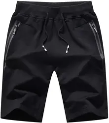 Shorts de sport décontractés pour hommes, avec taille élastique, poches à fermeture éclair 
