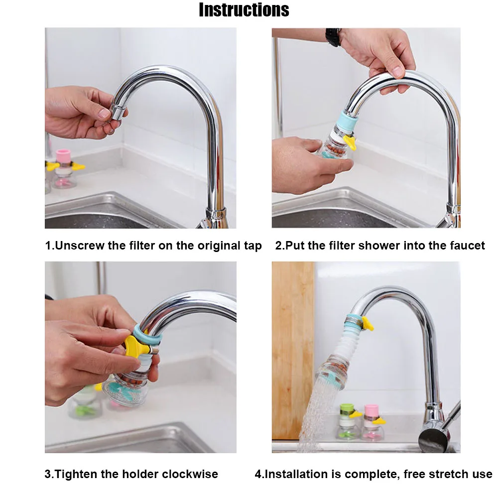 1Pcs 360 Degree Adjustable Flexible Faucet Kitchen Extender Splash-Proof Water Filter Rotatable Water-saving Tap