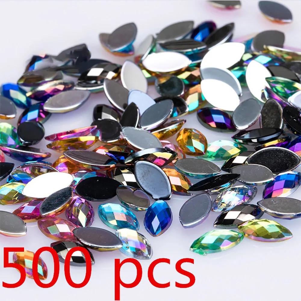 

500pcs Crystal Clear AB Nail Art Rhinestones DIY Non Hotfix Flatback Acrylic Nail Stones Gems For 3D Nails Art Decoration #a