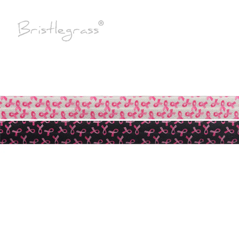 BRISTLEGRASS 100 Yard by Roll 5/8&quot 15mm Pink Breast Cancer Awareness Print FOE Fold Over Elastic Spandex Satin Band Dress Sewing |