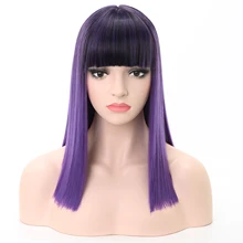 

LANYI Long Straight Synthetic Wigs With Bangs Women's Wigs Ombre Purple Over Shoulder Length Wigs For Women Heat Resistant