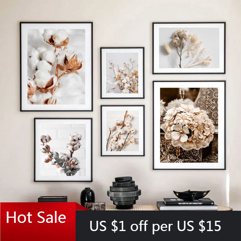 Autumn Plants Flower Cotton Wall Art Canvas Painting Nordic Prints Decor Pictures For Posters Aesthetic Room Decorative | Дом и сад