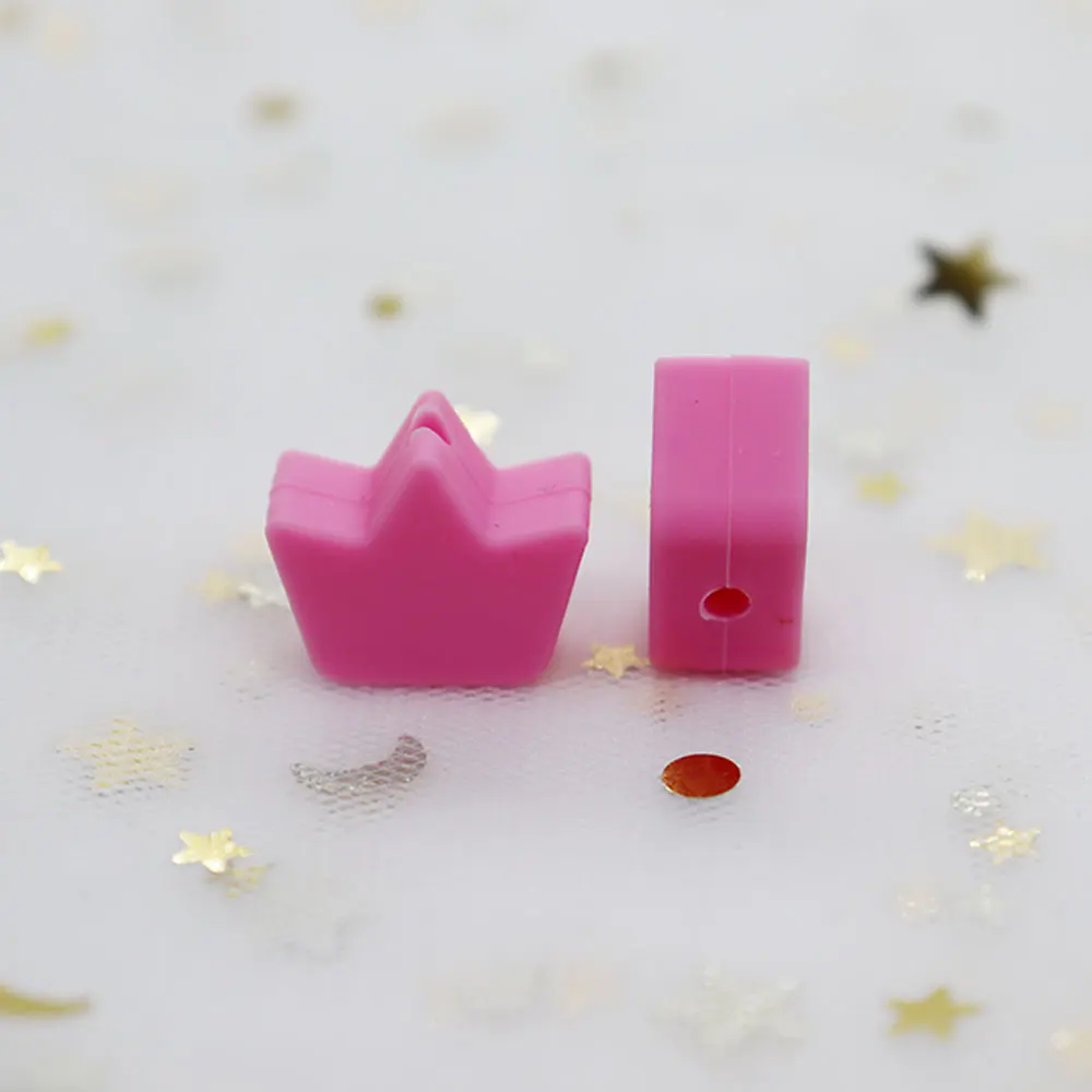 Pink Crown 100 шт, силиконовые бусины со звездами и жемчугом, 13 мм, силиконовые шарики Perle для зубов, сделай сам, силиконовые бусины с короной в форме сердца, игрушки для прорезывания зубов - Цвет: Pink Crown