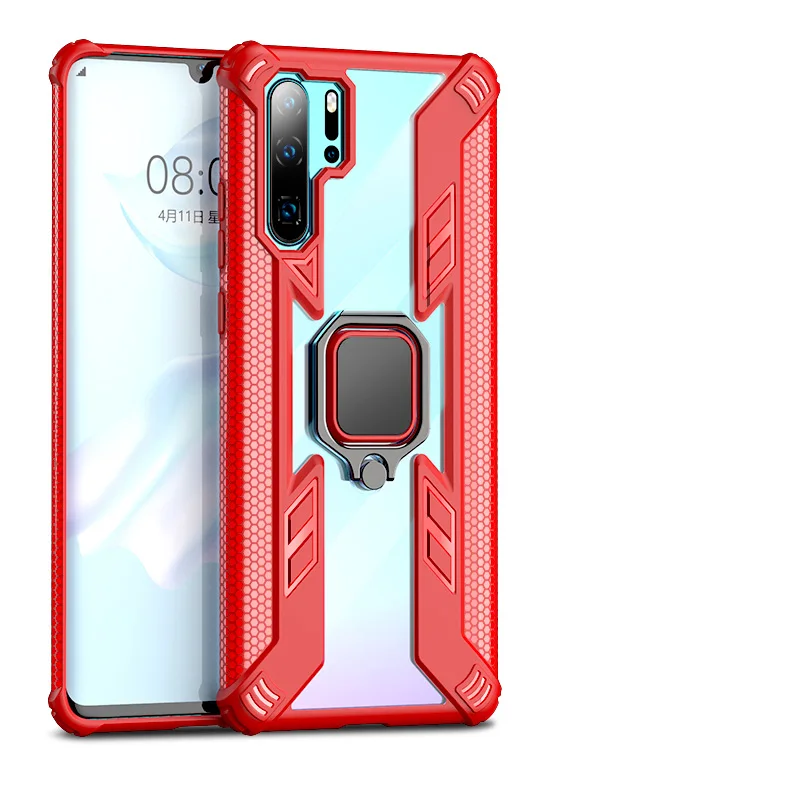 Кольцевой кронштейн чехол для телефона для huawei P30 Pro P30 Lite чехол противоударный мягкий прозрачный чехол для huawei P Smart Nova 5i чехол - Цвет: Red