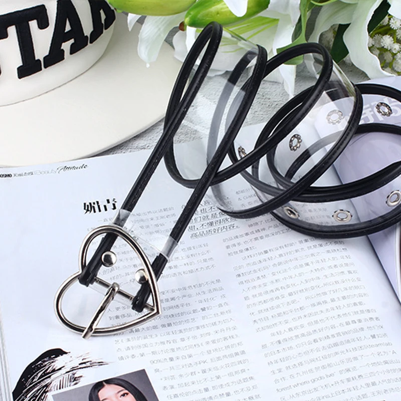 Heart buckle black Прозрачный ремешок дикая смола пластик полностью прозрачный пояс круглая пряжка Любовь Пряжка мс ремень джинсы студенческие аксессуары - Цвет: Heart buckle black