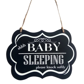 

New Wall Hanging Ornament Painted Plaque Wood Decorative Shhh Baby Sleeping Door Signs Black Decoration for Home Party Supplies