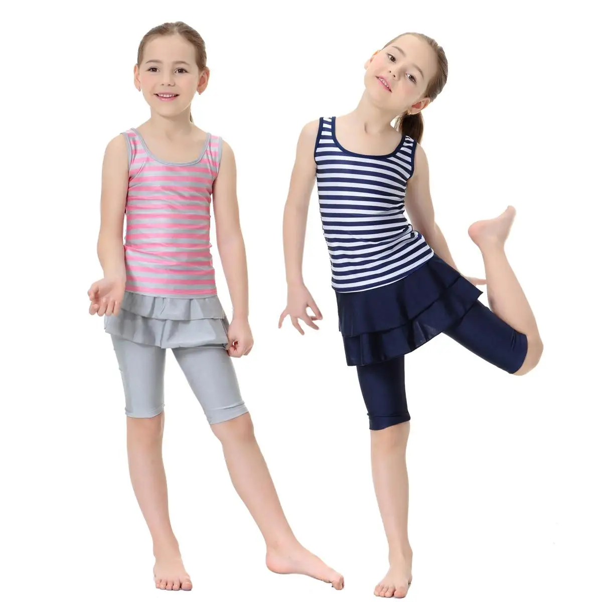 2PCS Muslim Kids Girls Swimwear Modest Swimsuit Arab Summer Short Sleeve Vest+Pants Suits Islmaic Burkini Costume Fashion | Тематическая
