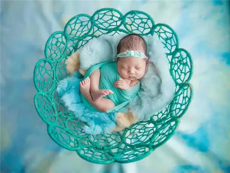 Blue basket Аксессуары для фотографирования новорожденных 50 см полые тканые детские фоторамки красочные цветочные корзины позирующие Детские фотографии реквизит для мальчиков и девочек - Цвет: Blue basket
