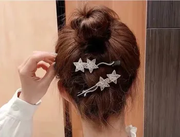 

New Korea Exquisite Pentagram Star Hairpin Tassel Super Fashion Flash Rhinestone Stars Side Clip Girls Duckbill Women Headwear