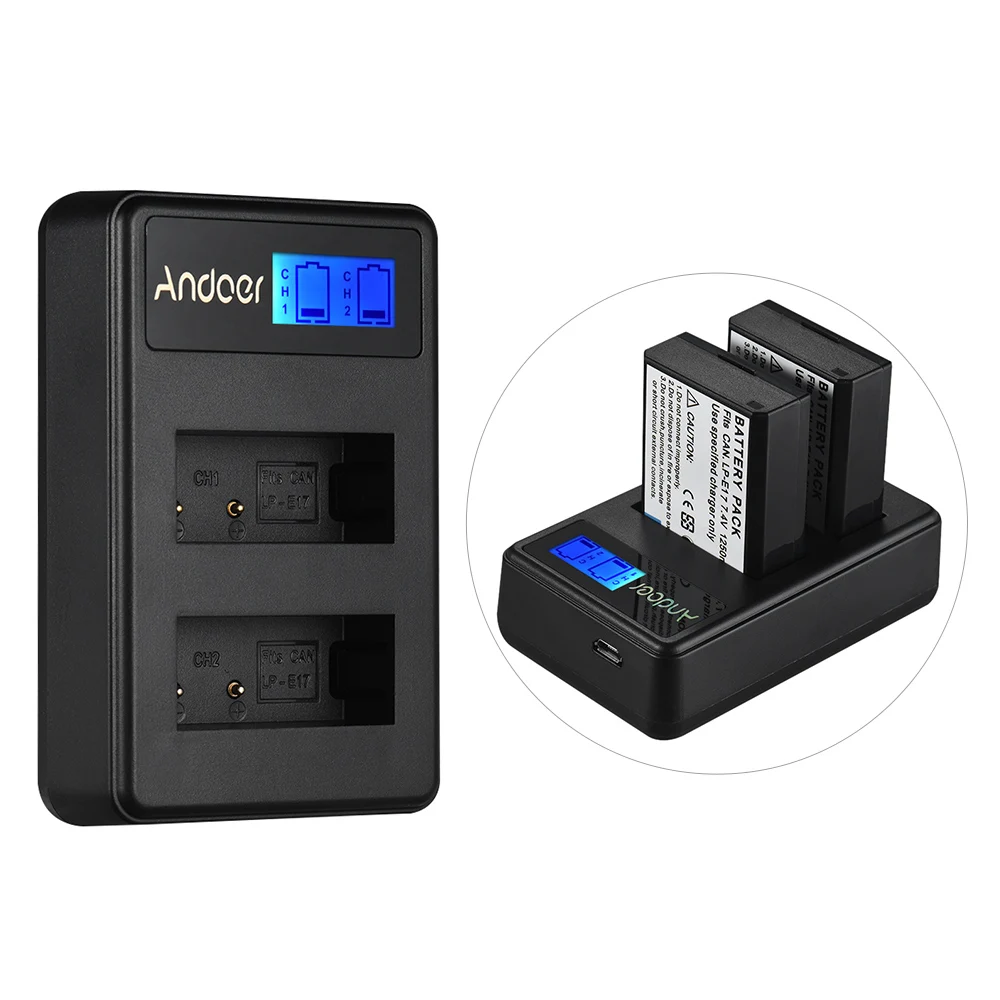 Andoer lcd 2-LPE17 компактный двухканальный ЖК-дисплей для камеры зарядное устройство USB вход ЖК-дисплей для Canon