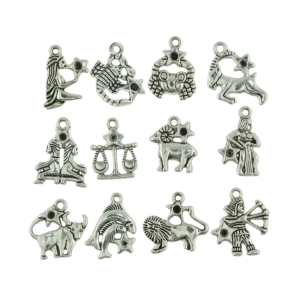 24 Pieces/ Lot Zodiac Constellation Pendant Findings Charm Fashion Jewelry for Necklace Keyring Pendant Findings
