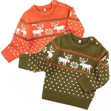 Рождественская вязаная одежда для малышей свитера для мальчиков Детский свитер с рисунком лося пуловер для маленьких девочек вязаный свитер