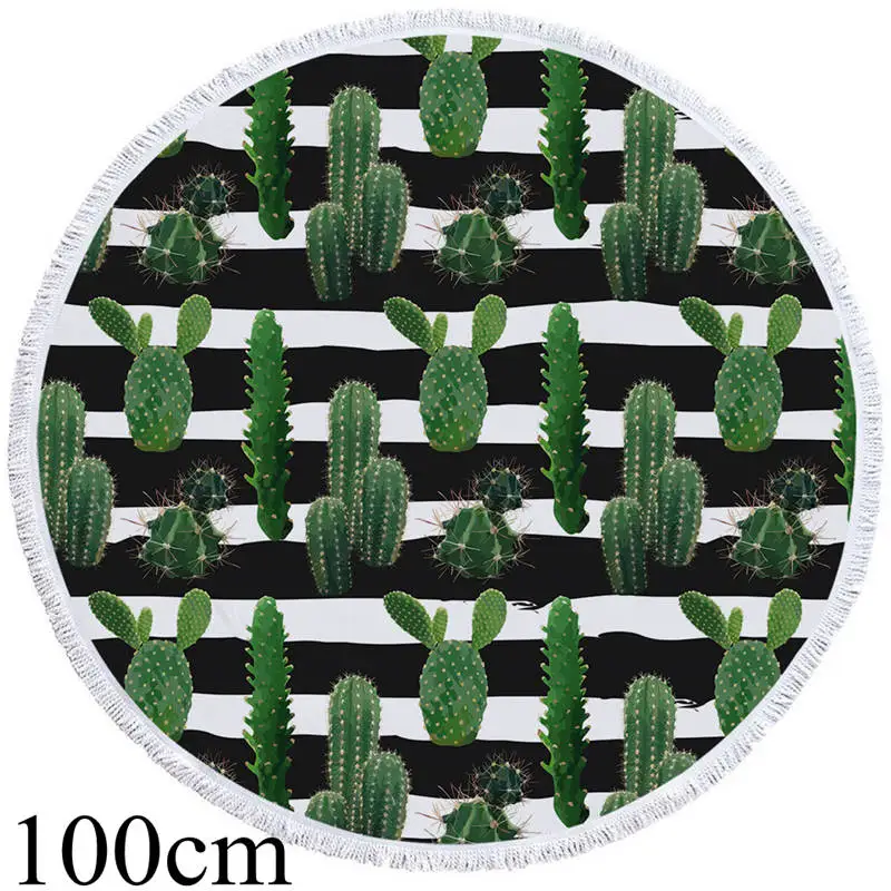 Towel 100cm BeddingOutlet тропический кактус круглый пляжное полотенце суккуленты банное полотенце с сумкой зеленое растение пляжный коврик ботанический полосатый гобелен - Цвет: Towel 100cm
