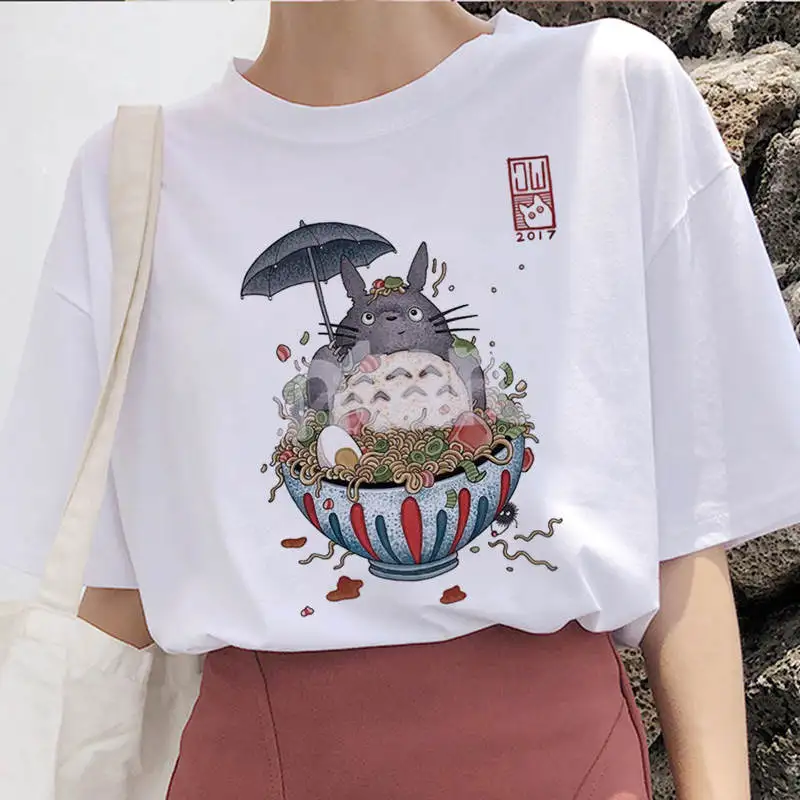 90s Харадзюку Тоторо Унесенные призраками студия Ghibli femme Футболка японская женская ulzzang футболка аниме Хаяо Миядзаки женская футболка - Color: white