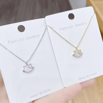 

Korean fashion shell KT cat necklace full set zircon clavicle chain environmental protection plating clavicle chain jewelry