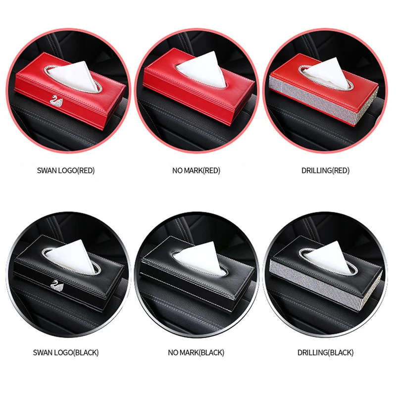 Коробка для салфеток из искусственной кожи со стразами центральная консоль