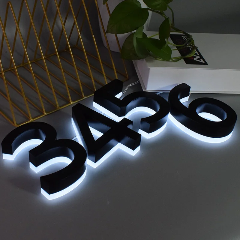 Impermeable al aire libre moderno 3D números de casa negro 0-9 ABC casa puerta del Hotel Placas Led personalizado signo carta dirección número de casa