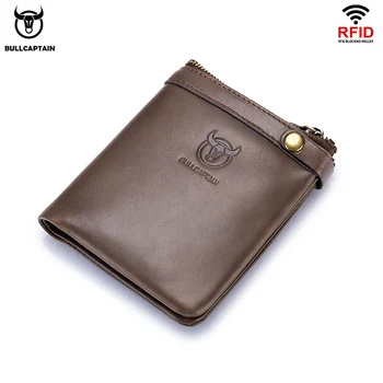 

BULLCAPTAIN RFID retro wallet men's leather wallet double folding zipper buckle storage wallet men's wallet wallet 058