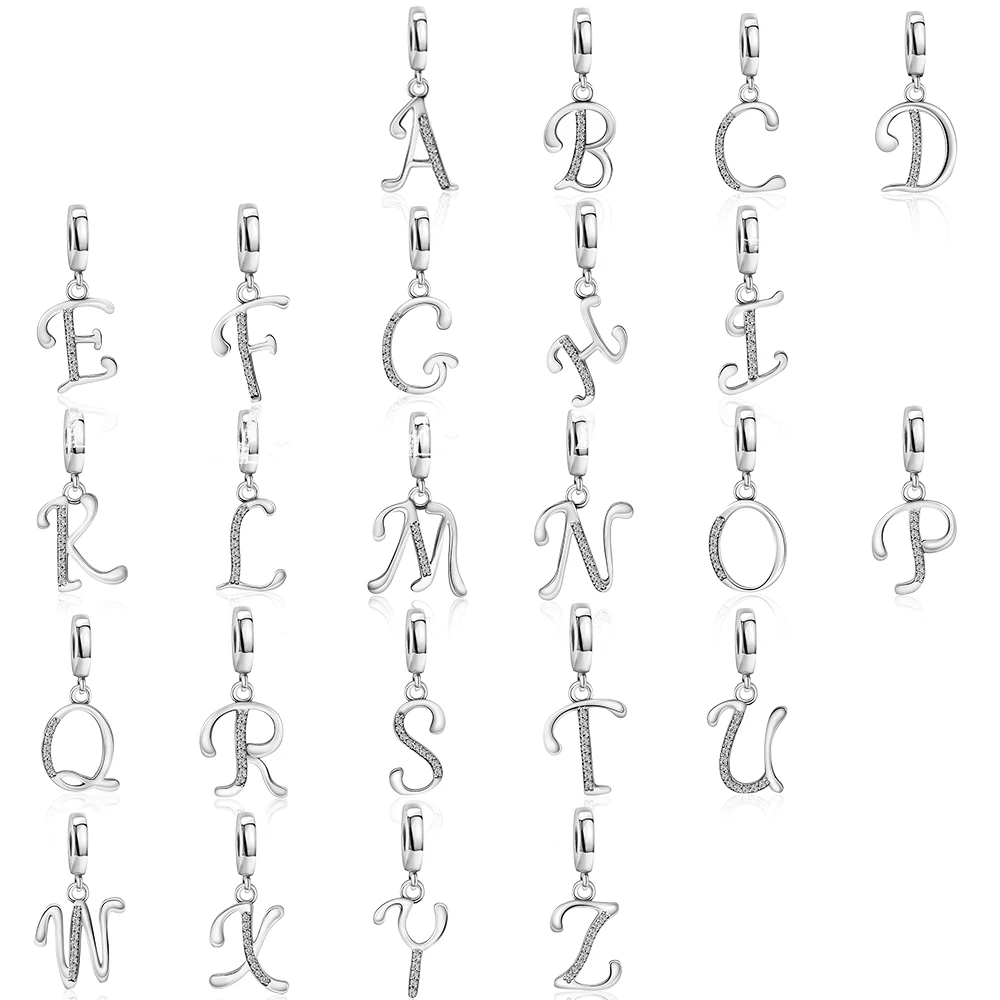 

2019 NEW 100% 925 Sterling Silver 26 Letters Pendant Charm Inlaid Gemstone Suitable Necklace Gift Women Original Fashion Jewelry