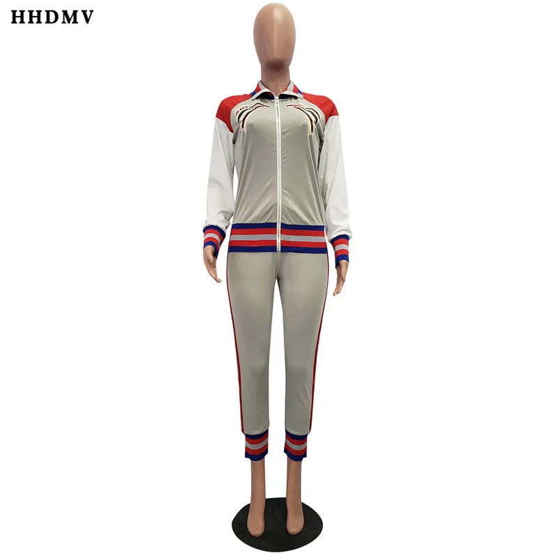 HHDMV GJH1062 street casual movement style sets long sleeve lapel zipper top elastic long pants printed two piece sets