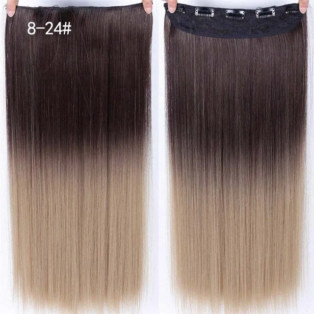 Buqi 2" Длинные прямые женские волосы на заколках для наращивания, черные, коричневые, высокая температура, синтетические волосы - Цвет: 8I24