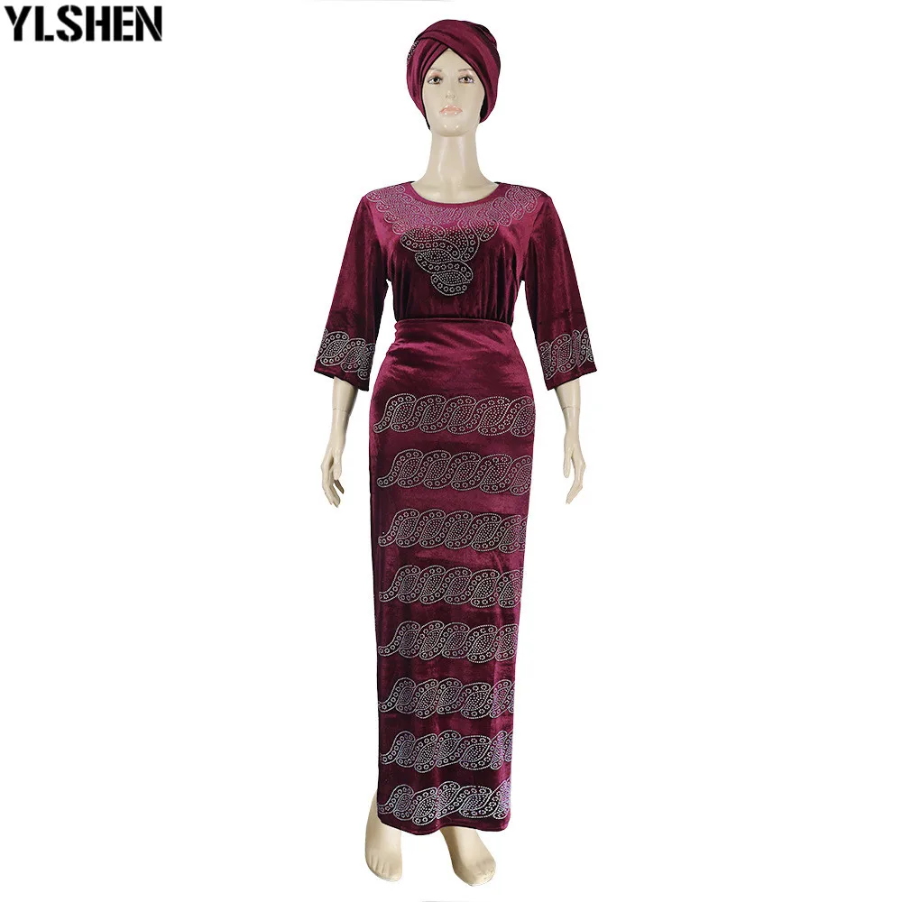 African Dresses for Women 3 Piece Set Dashiki Diamonds Tops Skirt African Clothes Bazin Broder Riche Fashion Robe Africaine Femme 11