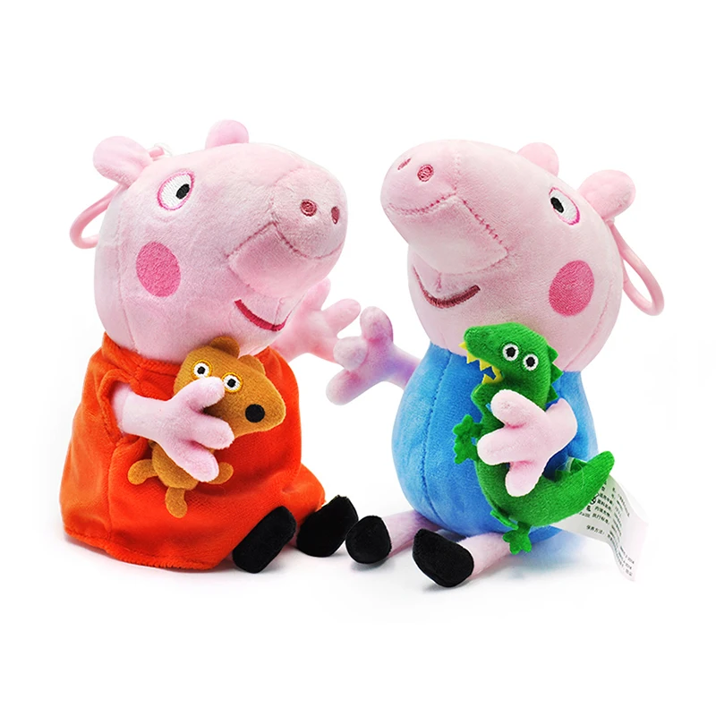 2 Pcs With Pet Оригинальные 2 шт./компл. со Свинкой Пеппой; 19 см мультфильм плюшевые игрушки куклы Джордж друг свинья Семья вечерние подвеска брелок игрушка подарок для детей - Цвет: 2 Pcs With Pet