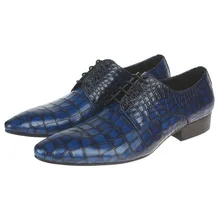 Men Wedding Shoes Genuine Leather Formal Business Pointed Toe For Man Dress Shoes Crocodile Pattern Men's Oxford Flats