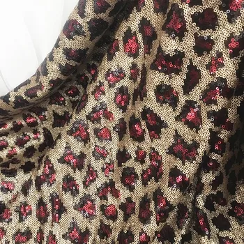 

Leopard Embroidery Sequin Fabric for patchwork Designer DIY Queen Dress Red Gold Mesh Sequins Fabric Tissus Au Metre 90x130cm