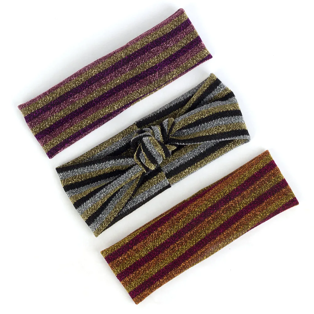 

Bohemia Shiny Bow Knotted Elastic Headband For Women Female Retro Striped Hairband Headwear Girls Fashion Accessories Turban