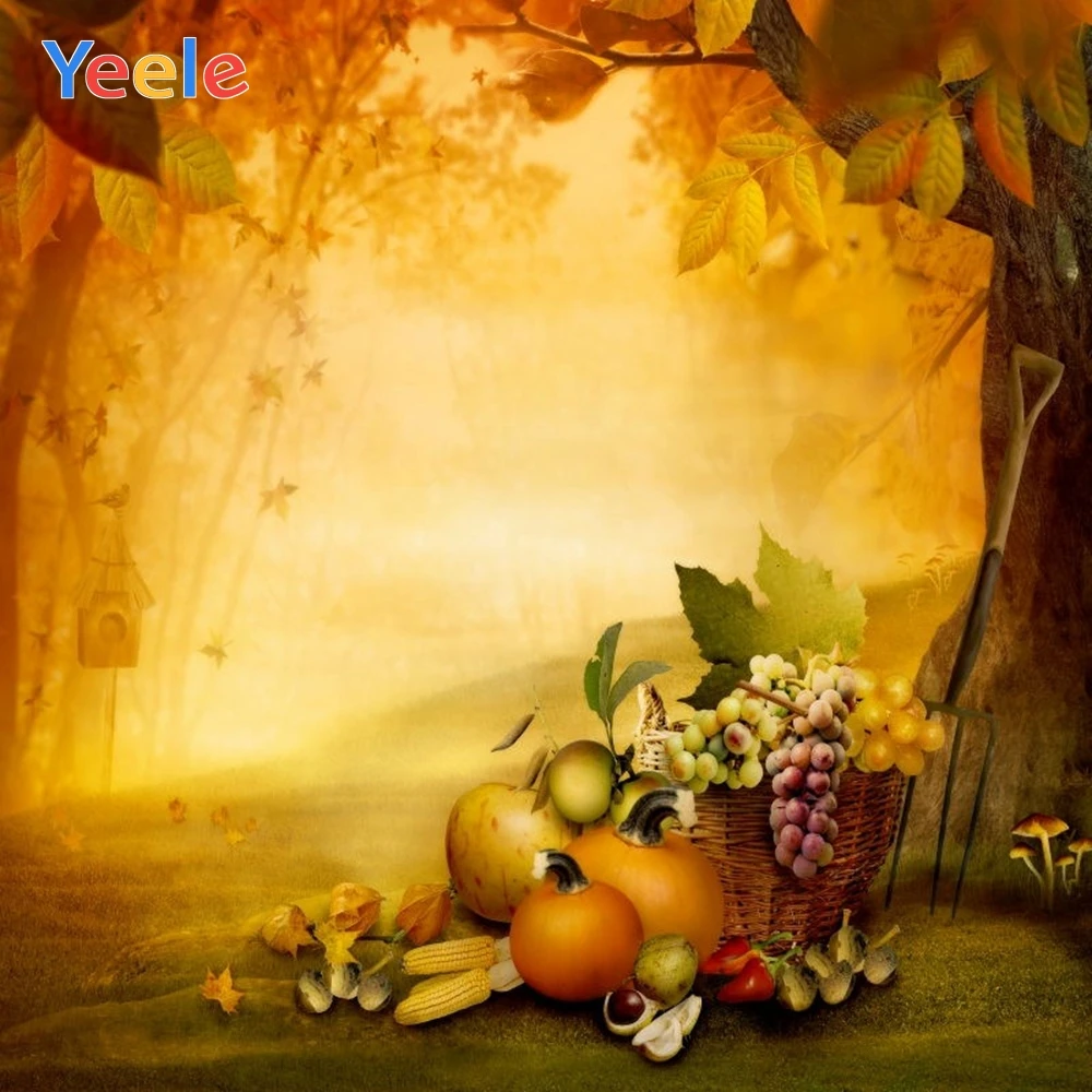 

Yeele Photography Autumn Backdrop Forest Pumpkin Tree Baby Shower Children Background For Photo Studio Photocall Photophone