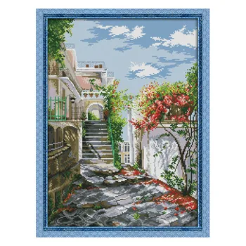 

Garden Villa 3 Counted Cross Stitch Printed Canvas Embroidery Kits 11CT 14CT DIY Handmade Needlework Crafts Home Decor Paintings