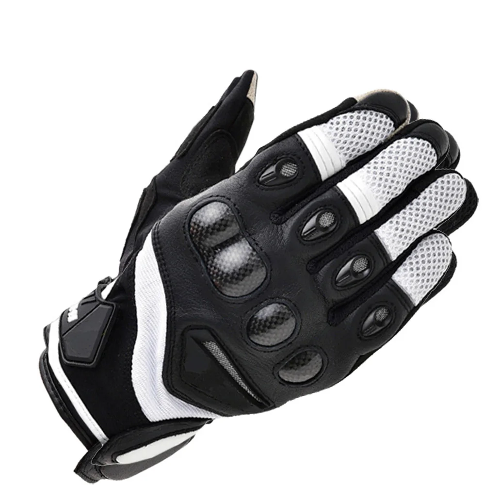 Black White Breathable Motorcycle Gloves Touch Screen Luva Motoqueiro Guantes Protective Gear Tool Short Non-skid Motocross Racing Glove - Цвет: Black White