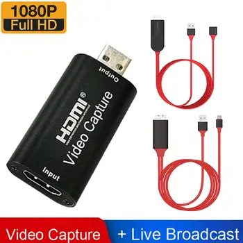 

Mini Video Capture Card USB 2.0 HDMI Video Grabber Record Box with HDMI Cables fr PS4 Game DVD Camcorder HD Camera Recording